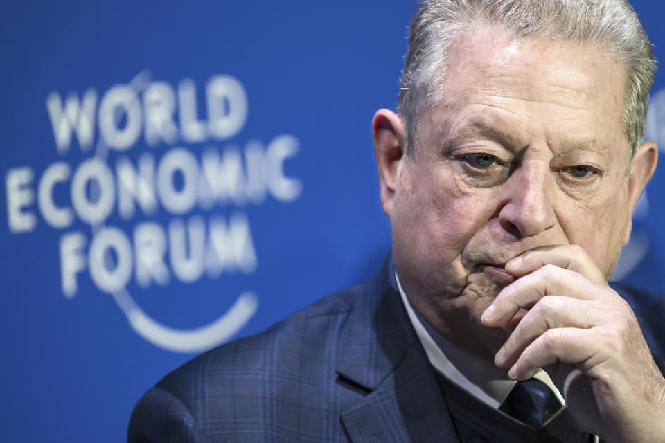 Al Gore, former vice-President of the United States and Chairman and Co-Founder of Generation Investment Management, reacts during the 53rd annual meeting of the World Economic Forum, WEF, in Davos, Switzerland, Tuesday, January 17, 2023. The meeting brings together entrepreneurs, scientists, corporate and political leaders in Davos under the topic "Cooperation in a Fragmented World" from 16 to 20 January. (Laurent Gillieron/Keystone via AP)