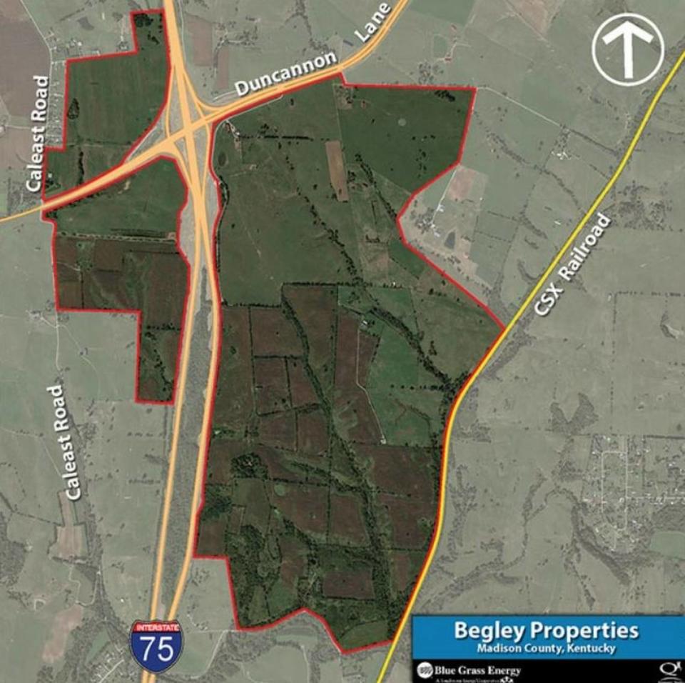 A map of the Begley Property in Madison County. Buc-ee’s now occupies a small tract of land directly to the southest of the above I-75 intersection.