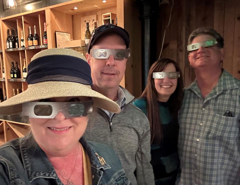 Suzy and Steve Leonard, Sindi and Mike Sonnier show off their eclipse glasses during a recent trip to Fredericksburg, Texas.
