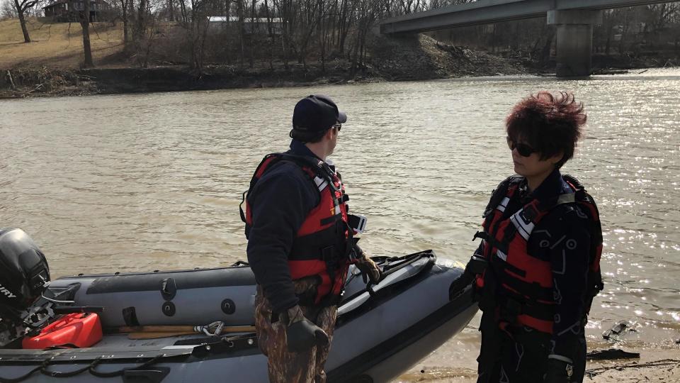 After months of searching for Mengqi, authorities still couldn't find her. Mengqi's mother attended a memorial vigil in her honor at the Lamine River.  / Credit: Amy Salladay