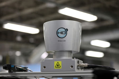A Velodyne LiDAR sensor is seen on an autonomous vehicle at the BlackBerry QNX headquarters in Ottawa, Ontario, Canada, February 15, 2019. REUTERS/Chris Wattie