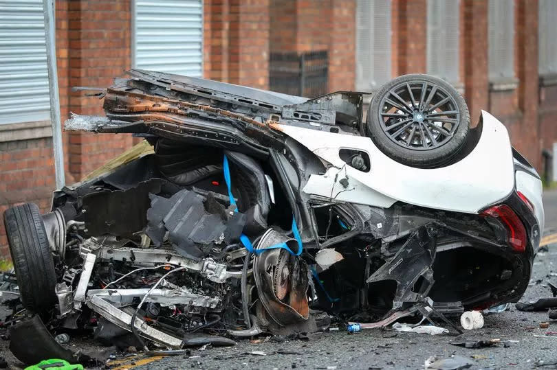 The aftermath of a crash on Briscoe Lane in Newton Heath