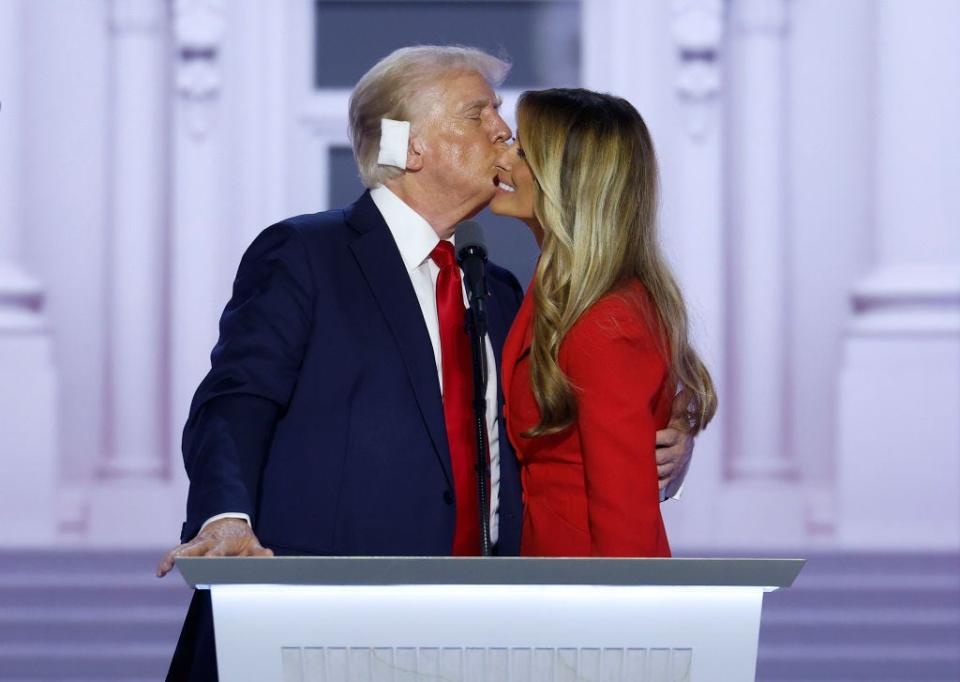 Donald Trump kisses Melania Trump after speaking at the RNC.