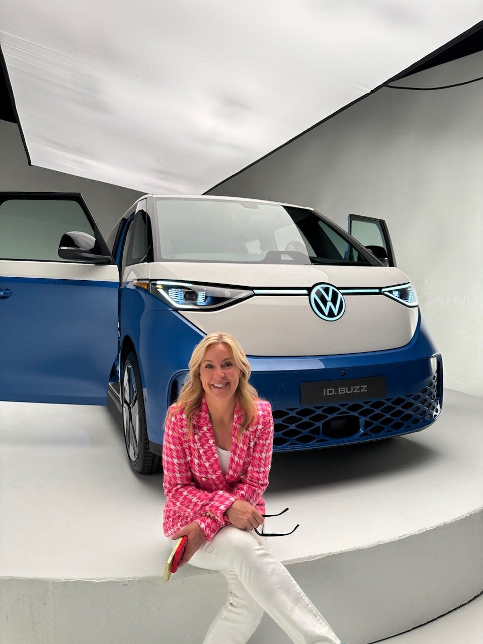 The author takes a rest after getting a first look at the VW ID Buzz in Huntington Beach in June, 2023.