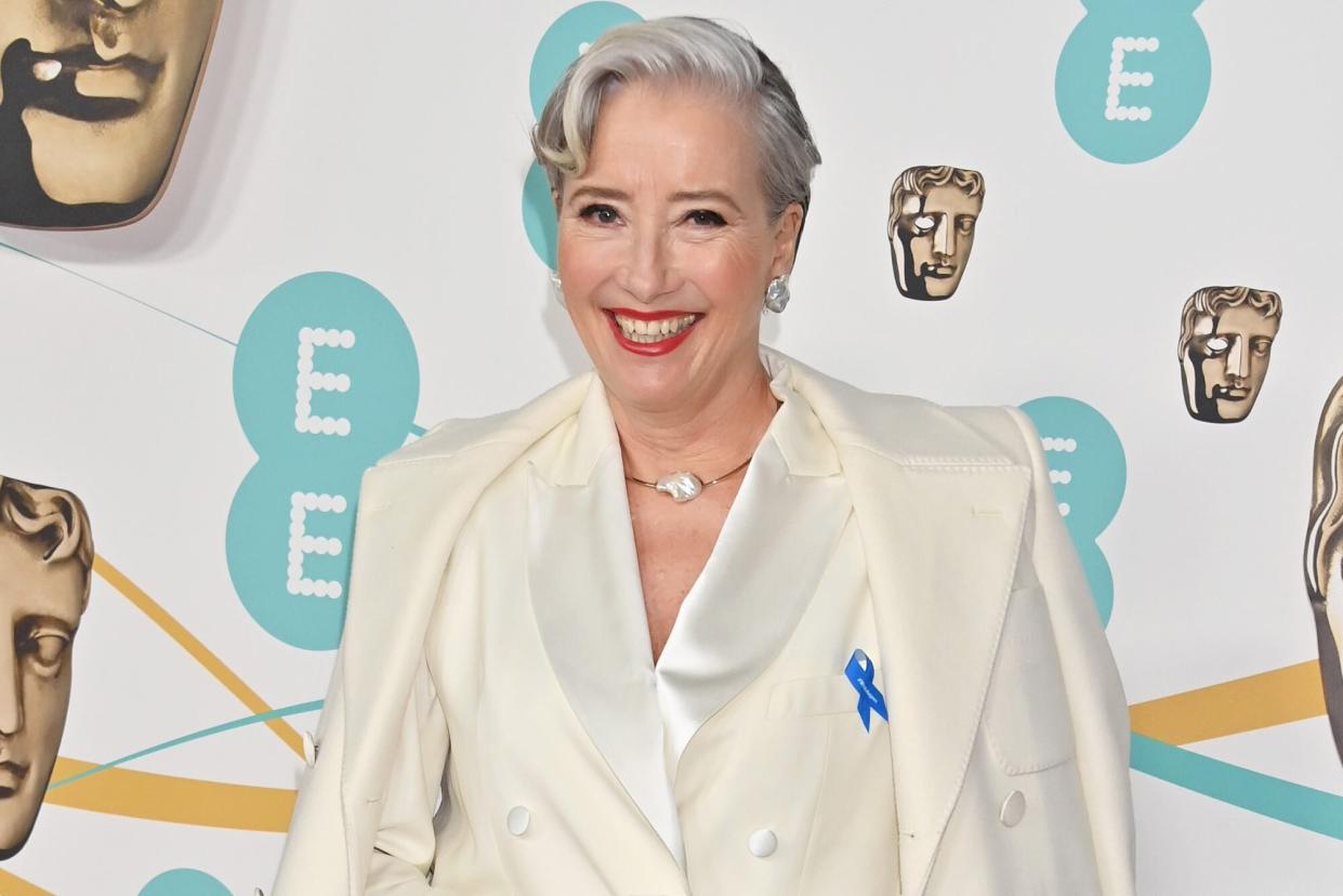 LONDON, ENGLAND - FEBRUARY 19: Dame Emma Thompson arrives at the EE BAFTA Film Awards 2023 at The Royal Festival Hall on February 19, 2023 in London, England. (Photo by Dave Benett/Getty Images)