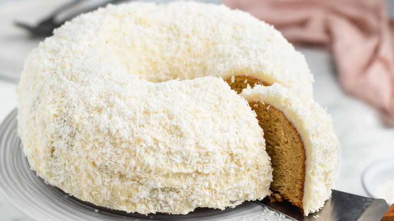 Coconut Bundt cake on plate