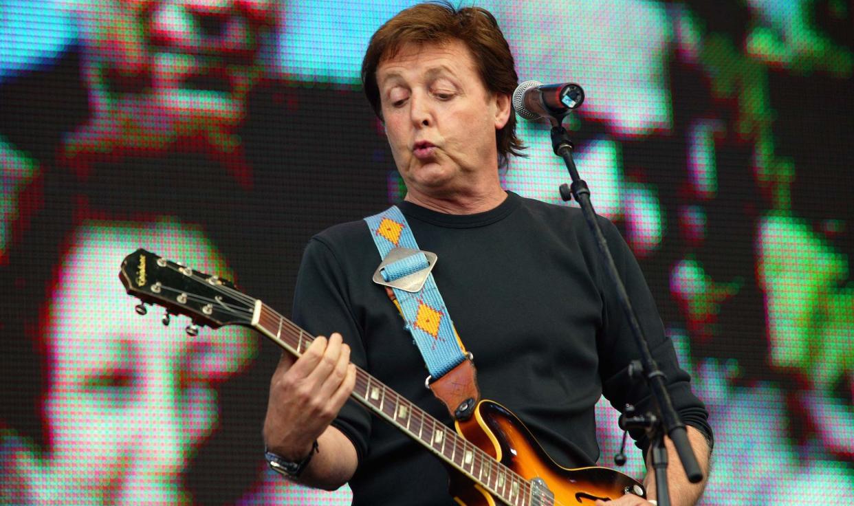  Paul McCartney performs at Live 8 at Hyde Park in London on July 2, 2005. 