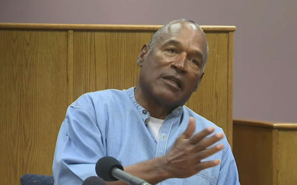 <p>O.J. Simpson appears via video for his parole hearing at the Lovelock Correctional Center in Lovelock, Nev., July 20, 2017. (Lovelock Correctional Center via AP) </p>