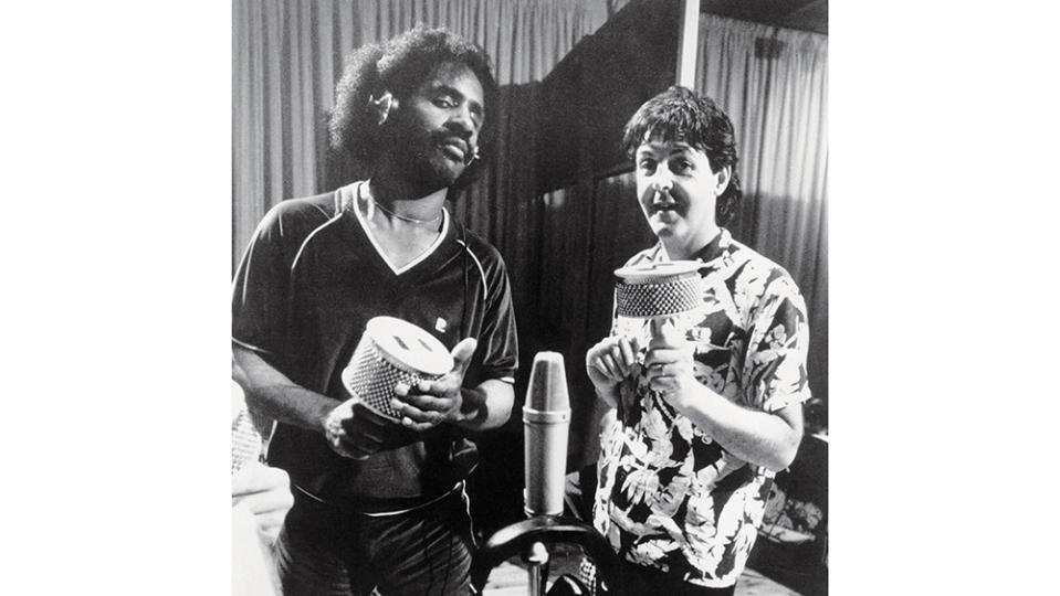 Paul McCartney and Stevie Wonder at AIR Montserrat.