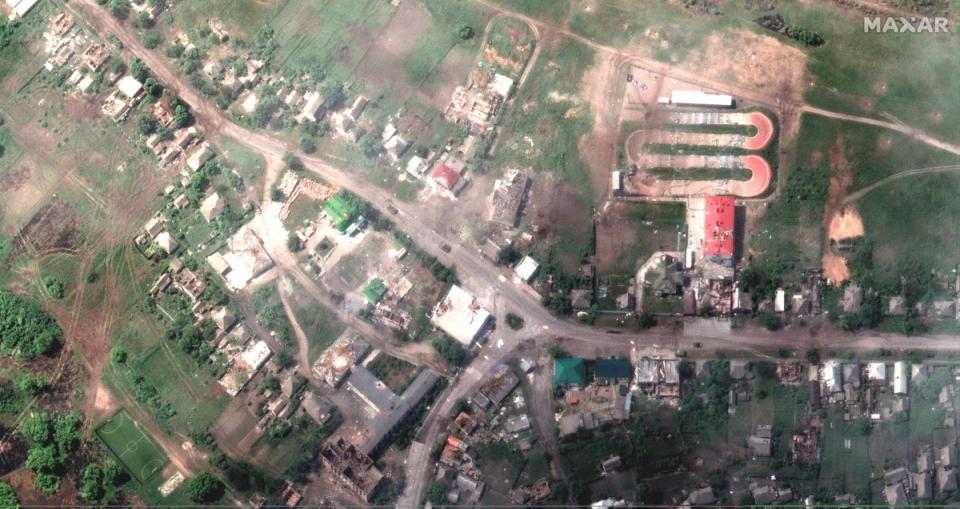 A satellite image shows the damaged town of Lyman, Donetsk region (Reuters)