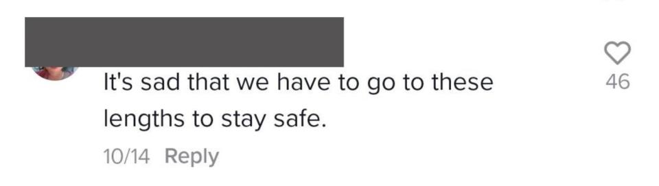 Someone comments, "It's sad that we have to go to these lengths to stay safe"