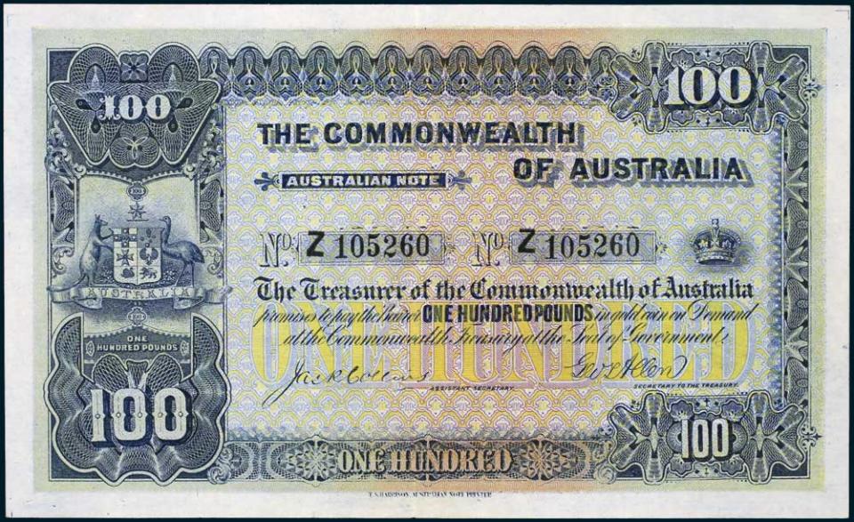 The front of Rare Australian 100-pound note, estimated to be worth $350,000.