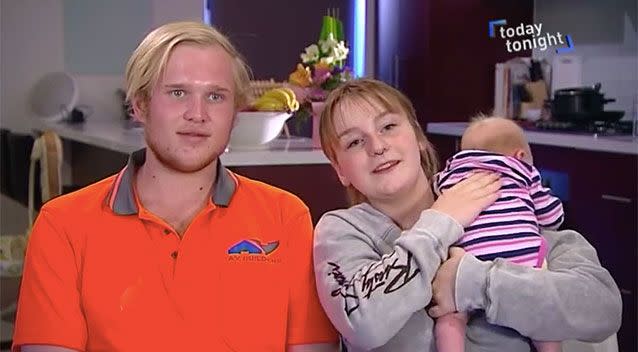 Melbourne couple Mollie Syrigos and her boyfriend Oscar Wilks have been labelled Australia's youngest parents. Source: Today Tonight