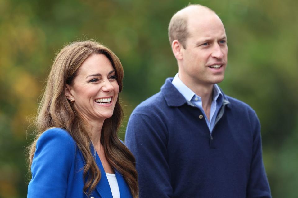 <p>Chris Jackson/Getty</p> Kate Middleton and Prince William arrive for their visit to SportsAid at Bisham Abbey National Sports Centre on Oct. 12