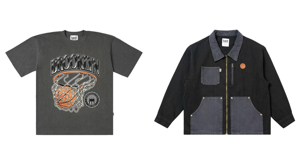 The Basketball Club Tee (left) and Washed Full-Zip Chore Coat (right) from Berō's debut collection.