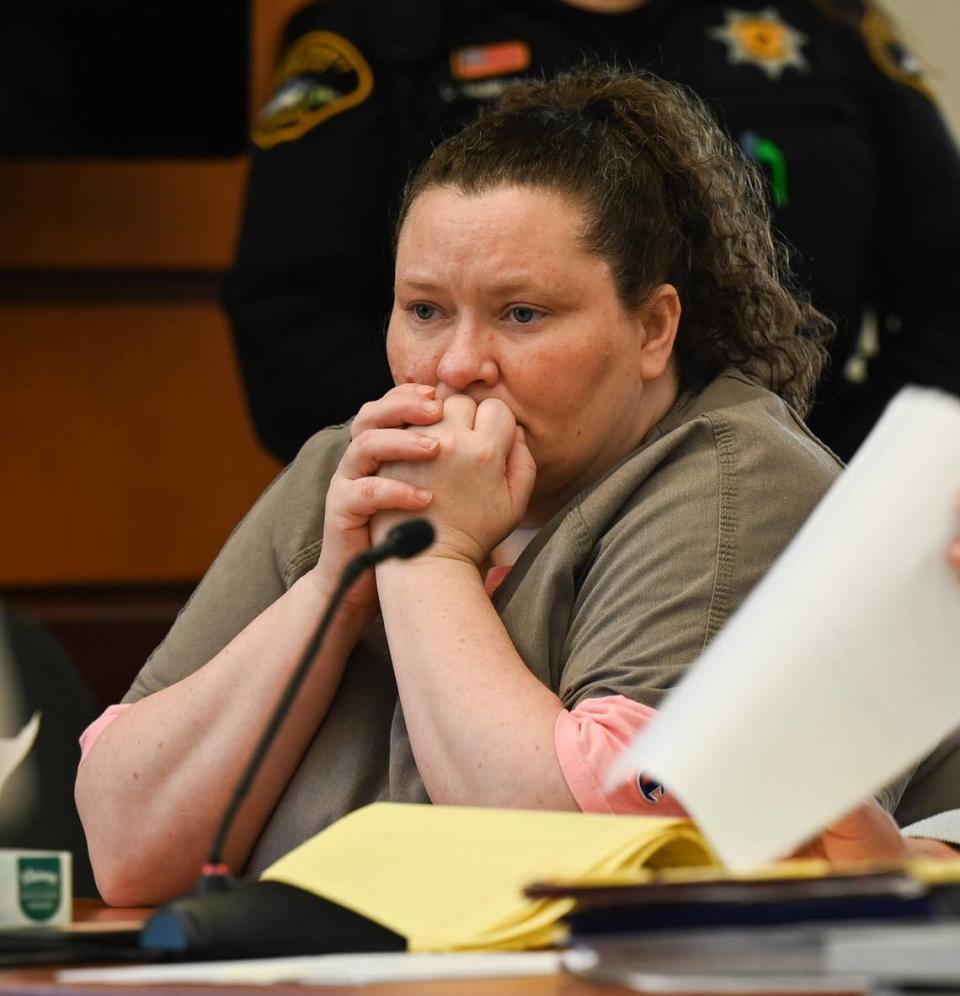 Sarah Ramey, 45, is sentenced on first-degree murder, 13 counts of arson, two counts of attempted first-degree arson, two counts of first-degree identity theft, second-degree identity theft, second-degree burglary, residential burglary and theft of a motor vehicle for a series of fires she set in December 2021 and January 2022, in Pierce County Superior Court on Tuesday, July 23, 2024.