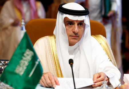 FILE PHOTO: Saudi's Foreign Minister Adel Al-Jubeir attends the Arab Foreign meeting in Riyadh, Saudi Arabia April 12, 2018. REUTERS/Faisal Al Nasser