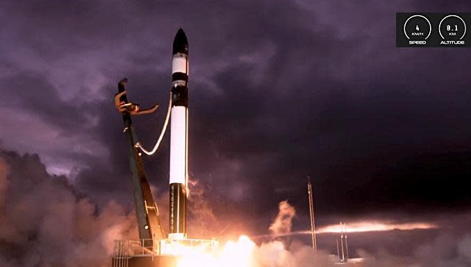 An Electron rocket blasts off from New Zealand Saturday carrying seven small satellites. The mission ended in failure when the rocket's second stage malfunctioned. / Credit: Rocket Lab