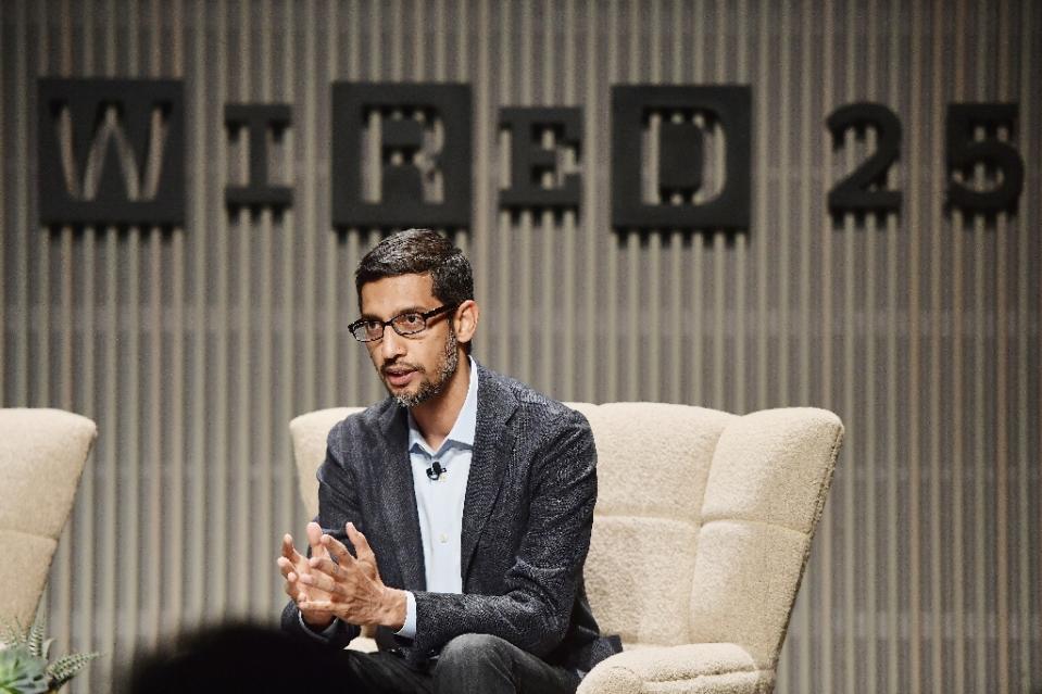 Google CEO Sundar Pichai addresses Google’s prototype search engine for the Chinese market dubbed ‘Project Dragonfly.’ (AFP Photo: Matt Winkelmeyer)