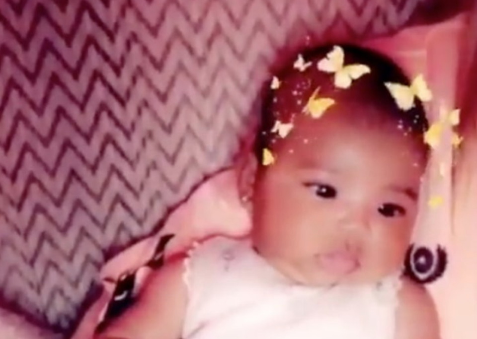 True Thompson may be only 2 months old, but she’s already got her ears pierced — and some folks are making a fuss. (Photo: Khloé Kardashian/Instagram)