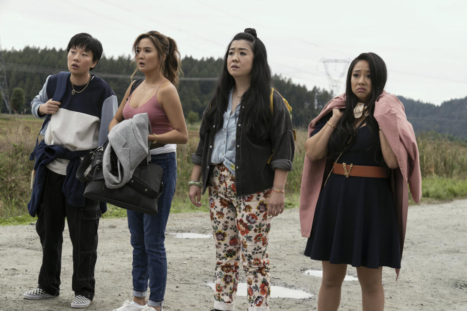 Sabrina Wu as Deadeye, Ashley Park as Audrey, Sherry Cola as Lolo, and Stephanie Hsu as Kat in Joy Ride. (Ed Araquel/Lionsgate)