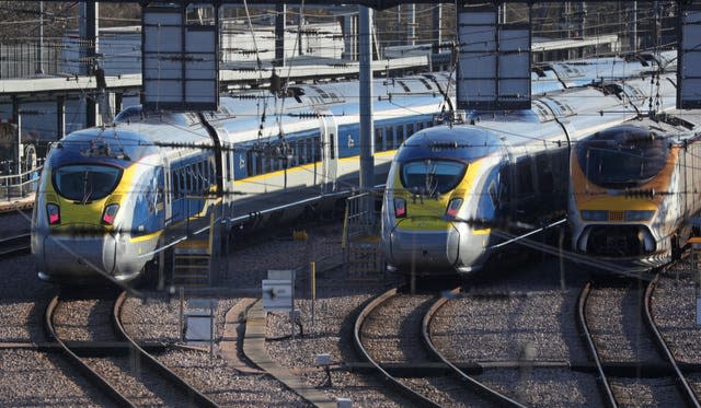 Eurostar trains are being stored at an engineering centre in east London (PA/Jonathan Brady)