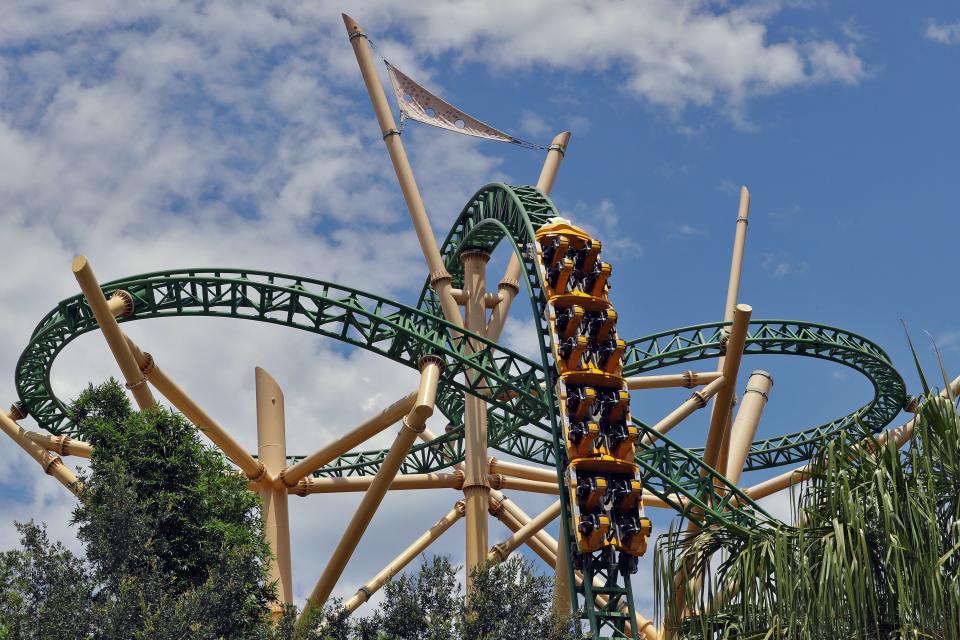 The Cheetah Hunt roller coaster runs without passengers at Busch Gardens Tampa Bay on June 10, 2020.