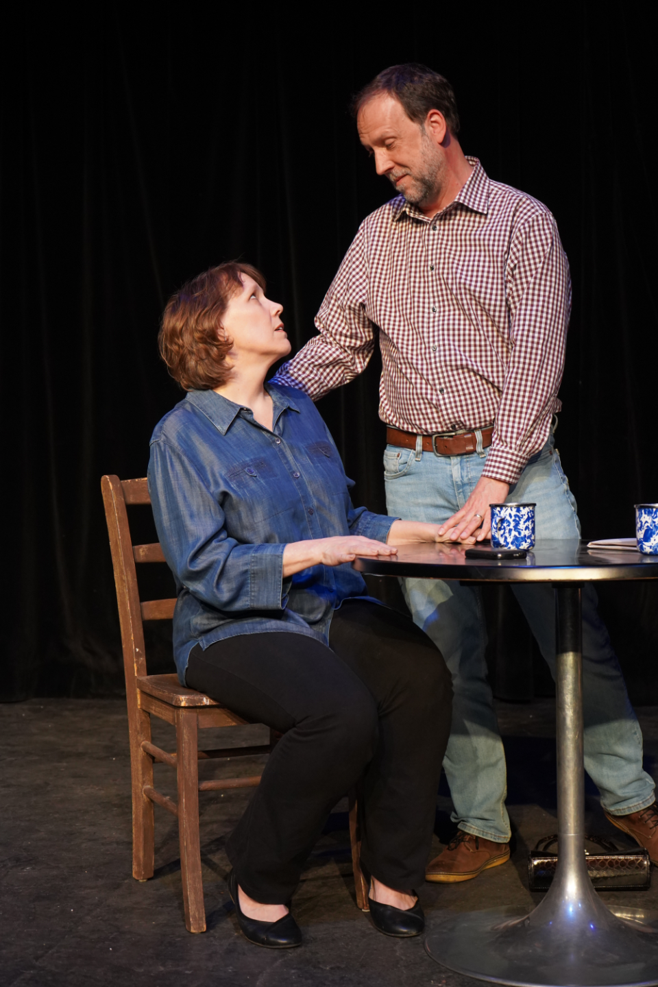 Sarah Merkey as Anna, with Casey Merkey as Ralph in "Response Button' by Paula Cizmar, part of the MadLab Theatre production of "Theatre Roulette 2022."