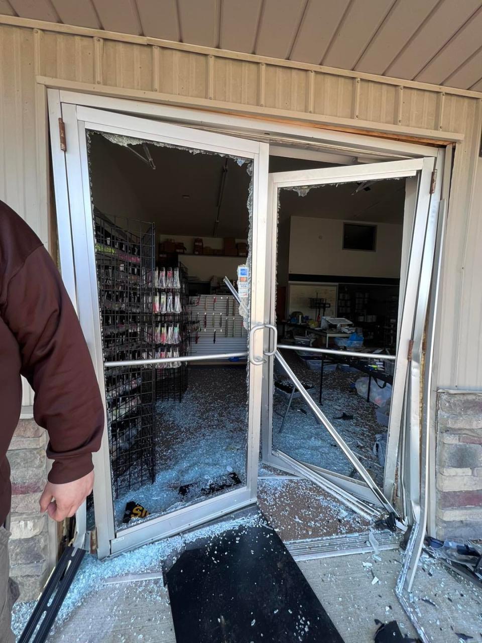 DeLong Lures at 2318 S. Locust St. in Canal Fulton was damaged early Tuesday morning when a vehicle smashed through the front doors. The vehicle also smashed through the D&D Precision where numerous firearms were taken.