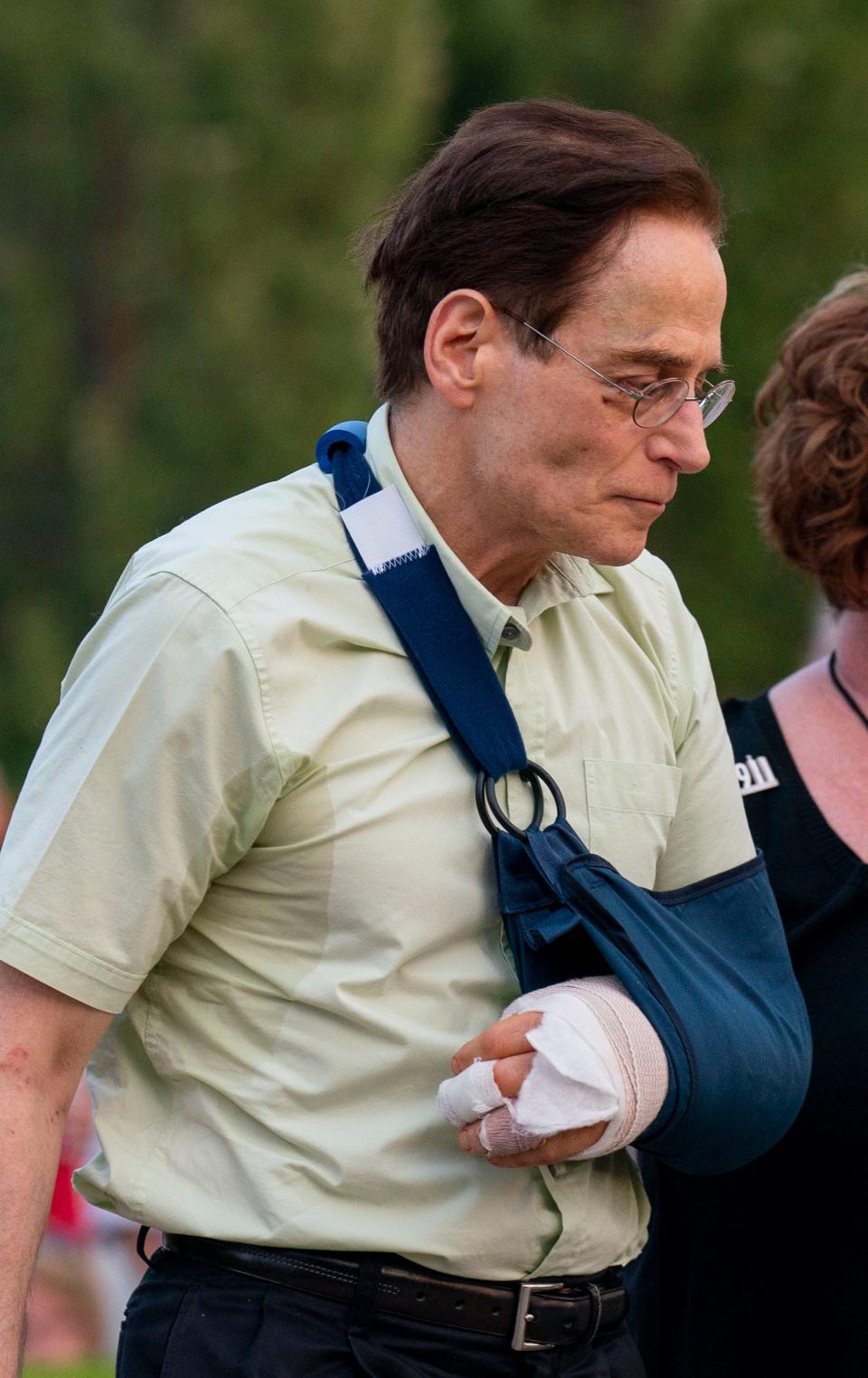 Dave Love, husband of Yuko Love, before speaking at the vigil honoring both victims and survivors of the recent flash flooding in Upper Makefield at the 911 Memorial Garden of Reflection in Yardley on Sunday, July 23, 2023.