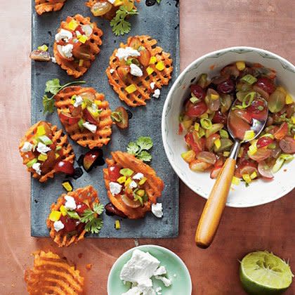 Sweet Potato Crostini with Goat Cheese and Grape Salsa