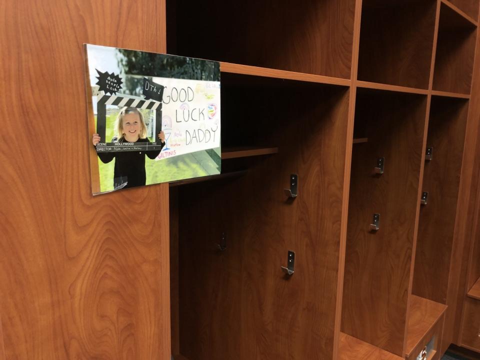 DTH van der Merwe's locker at the Coliseum features a photo of his daughter.