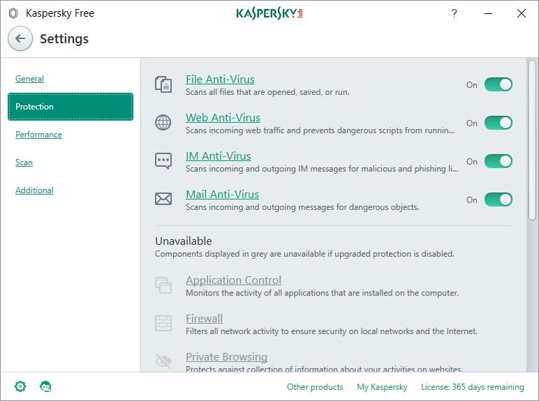 ▲ Kaspersky Free 擁有個人防毒軟體該有的基本功能。