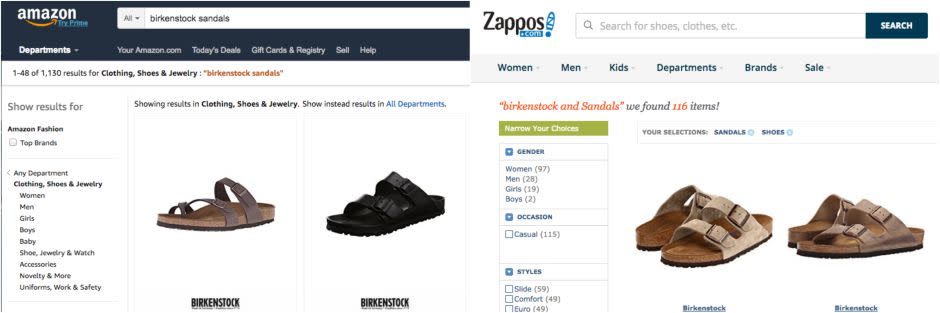 Birkenstocks for sale on Amazon and Zappos