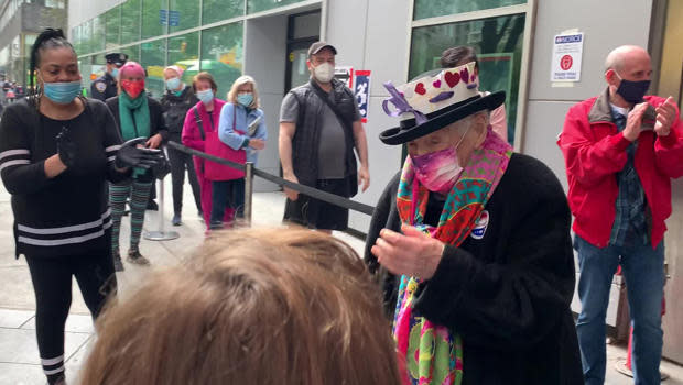 Ruth Rosner after casting her ballot during early voting on New York's Upper West Side, Saturday, October 24, 2020. The 104-year-old has voted in 22 presidential elections. / Credit: Faith Salie