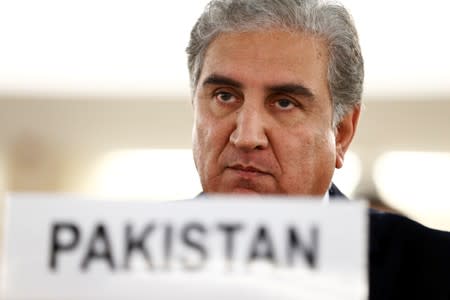 Pakistan foreign minister Shah Mehmood Qureshi addresses the United Nations Human Rights Council in Geneva