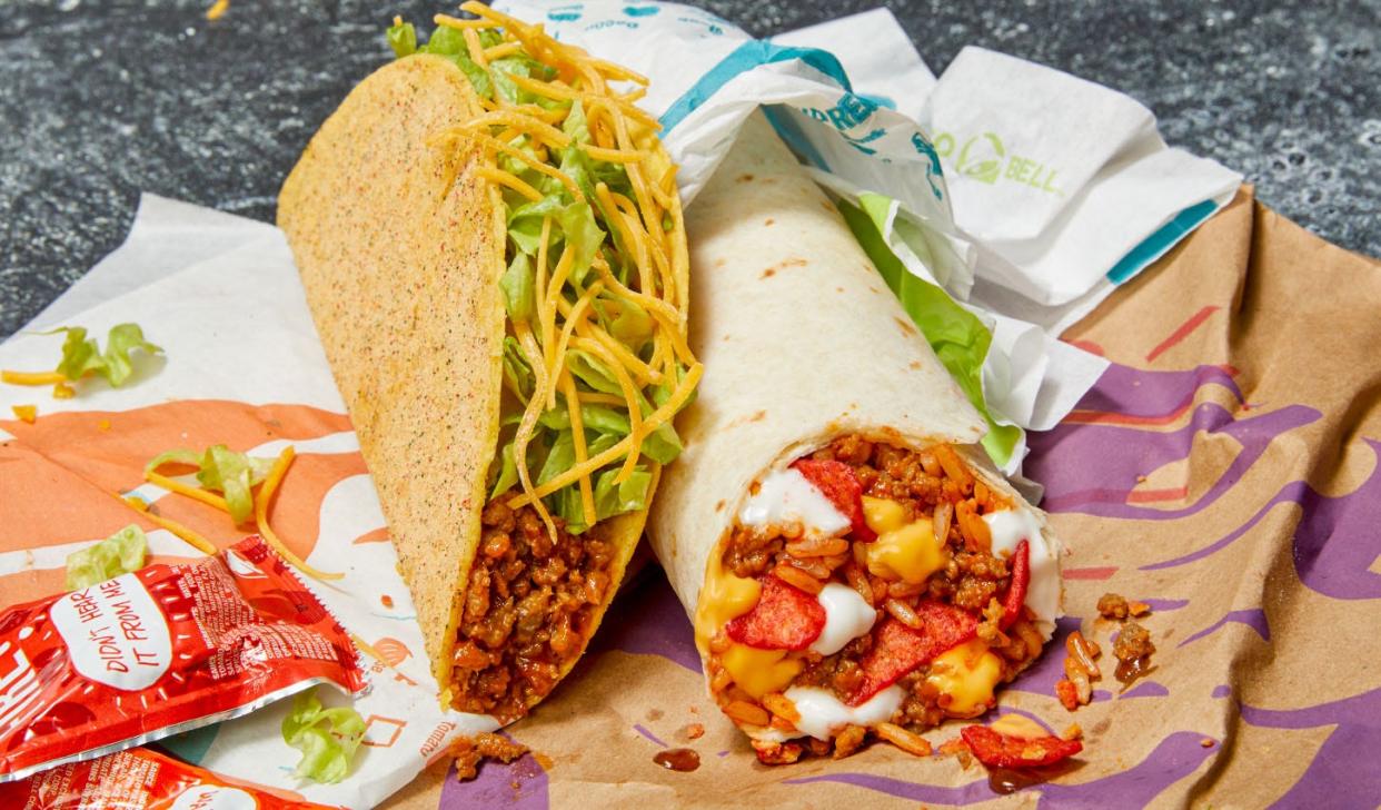 Taco Bell is letting fans vote on which menu item should be brought back: the Cool Ranch Doritos Locos Tacos, at left, or the Beefy Crunch Burrito, on the right. You can vote each day through April 12 in the Taco Bell app. The menu item that prevails will be announced April 13 and will return to the menu for a limited time in late 2023.