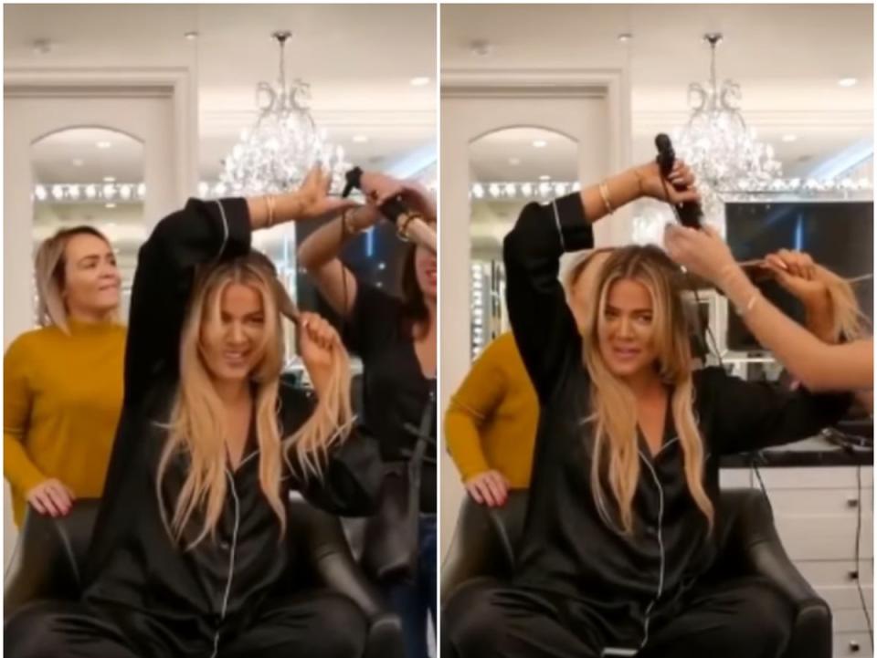Khloe Kardashian says she still can’t curl her hair (Jen Atkin/Instagram)