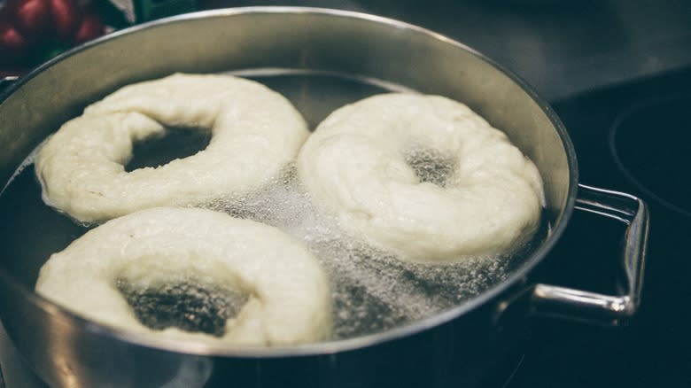 Bagels in boiling water