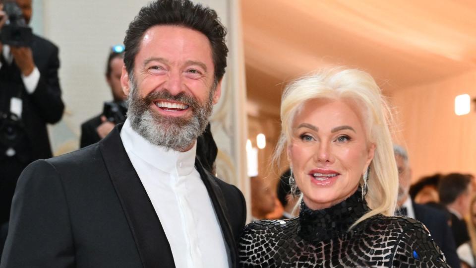 Hugh Jackman and his wife Deborra-Lee Furness in matching black outfits at the 2023 Met Gala