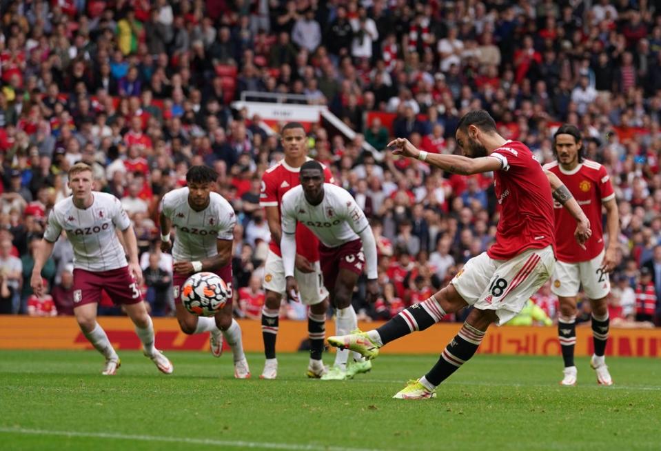 Bruno Fernandes blazes his late penalty over the bar (Martin Rickett/PA) (PA Wire)