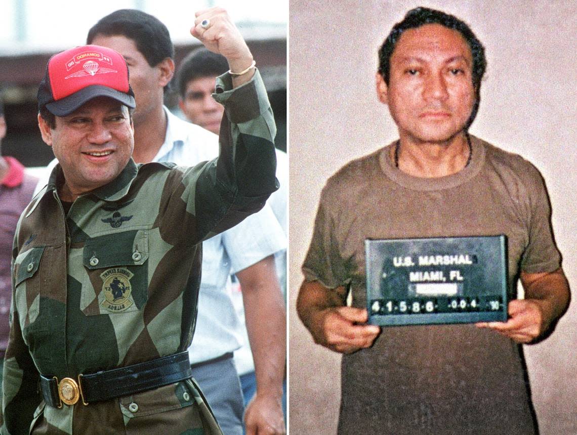El general panameño Manuel Noriega, en octubre de 1989, en Panama y en enero de 1990, en Miami.