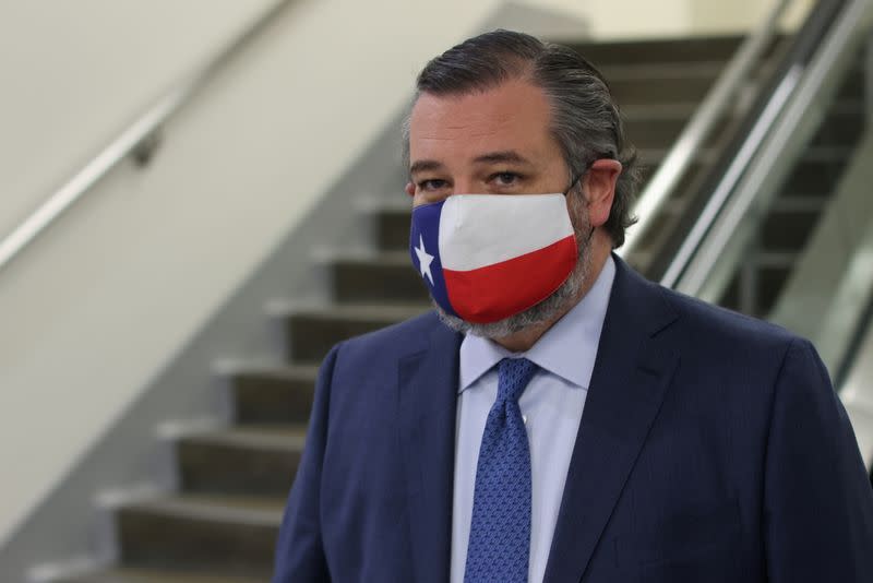 U.S. Senator Cruz transits the underground subway at the U.S. Capitol in Washington