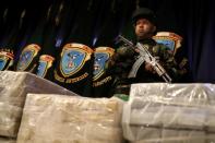FILE PHOTO: Peruvian police display to the media almost two tonnes of cocaine at the police headquarters in Lima