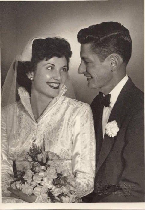 A young couple on their wedding day in the '50s