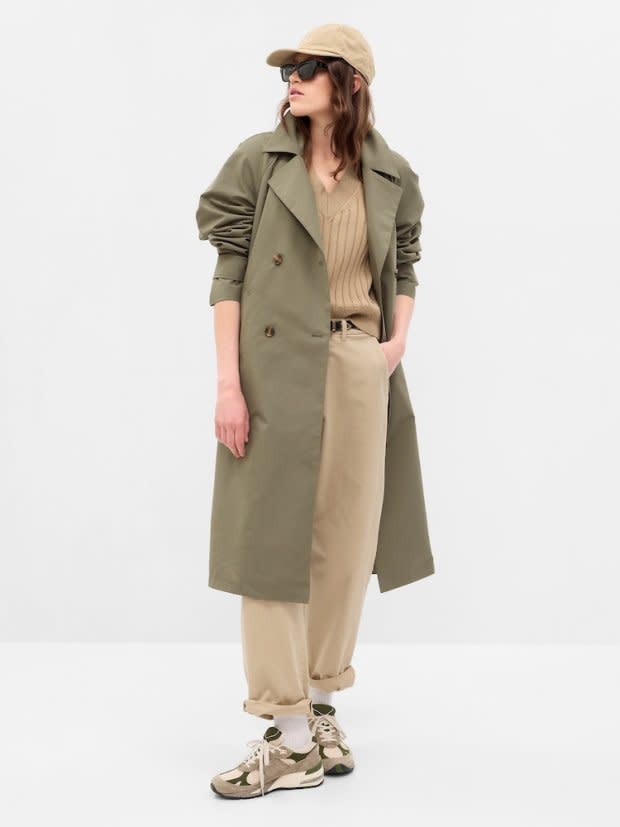 <p>Gap</p><p>If you prefer darker colors to lighter shades in the fall, try the Mesculen Green version of the Gap Icon Trench Coat. The straight silhouette has a slightly oversized fit and hits just past the knee. It also features all of the details that make a trench coat so amazing: front slant pockets, a tie belt, and a dapper notch collar. For a true classic, opt for the Khaki Tan color.</p>