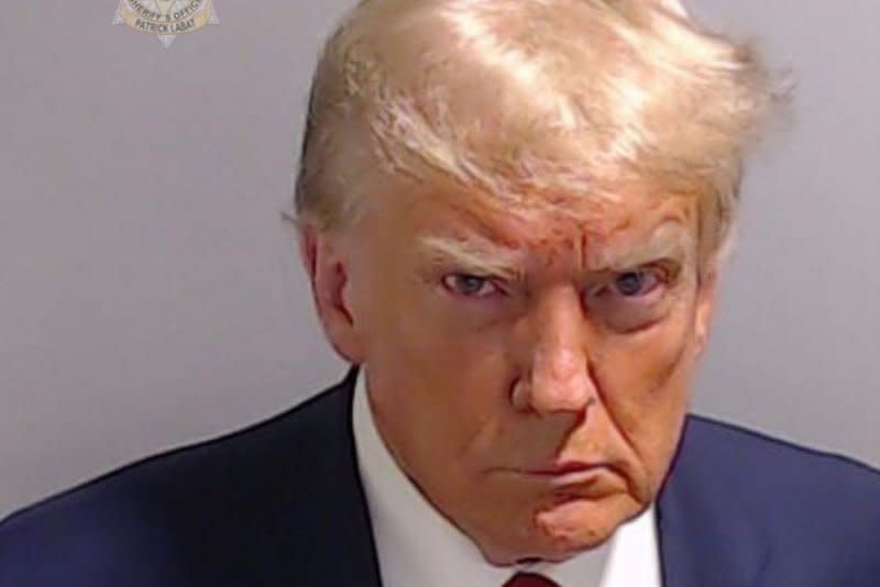 Former President Donald J. Trump is pictured in a photo provided by the Fulton County Sheriff's Office in Atlanta earlier this year. Trump on Thursday dropped his attempt to move his criminal case in Georgia to a federal court. File Photo via Fulton County Sheriff's Office/UPI