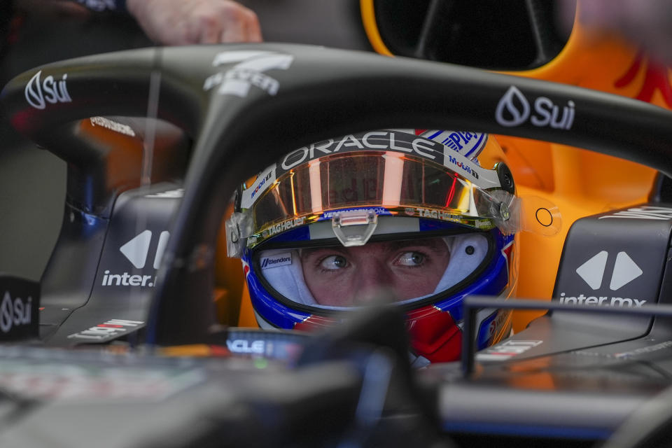 Red Bull driver Max Verstappen of the Netherlands waits in his car during the first practice session of the Australian Formula One Grand Prix at Albert Park, in Melbourne, Australia, Friday, March 22, 2024. (AP Photo/Asanka Brendon Ratnayake)