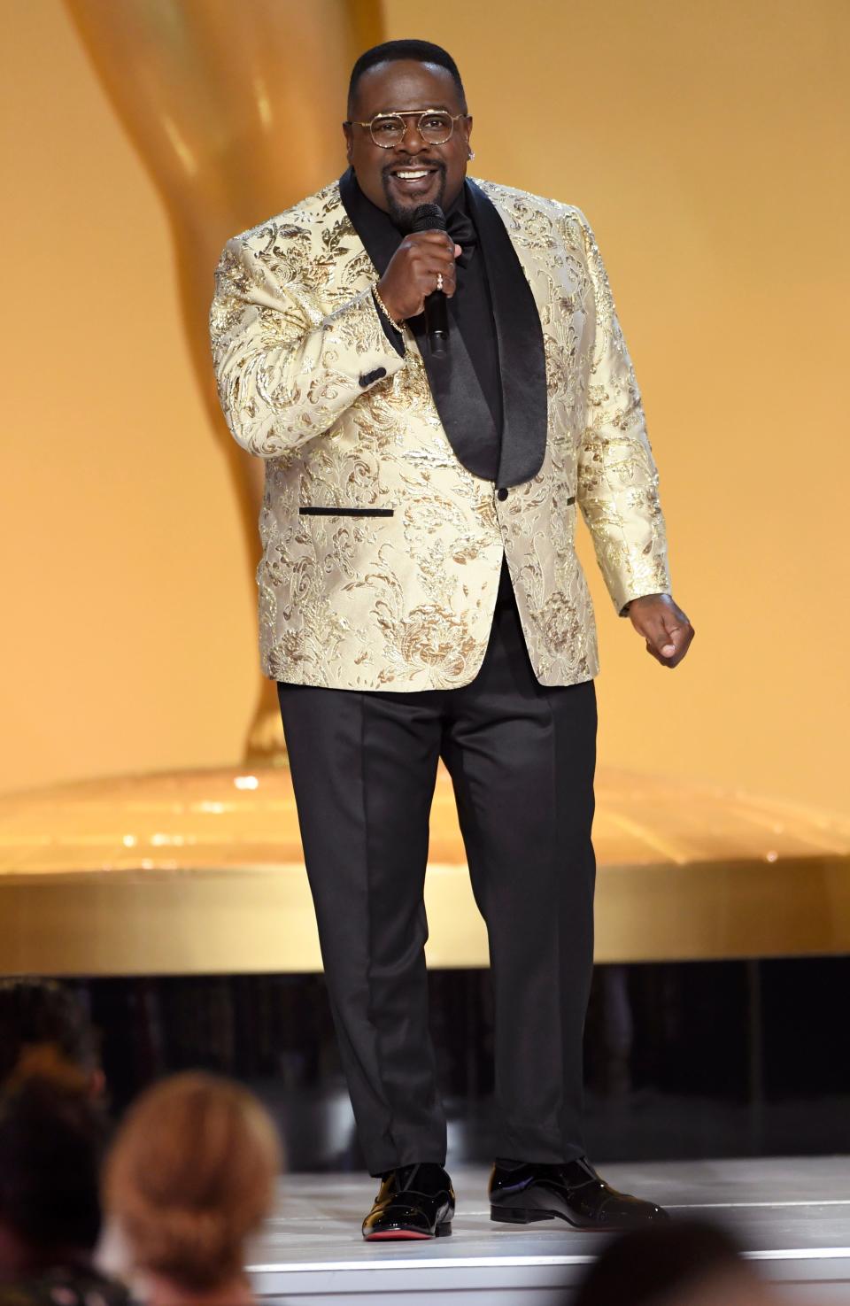 Cedric The Entertainer speaks on stage at the 73rd Emmy Awards on Sunday, Sept. 19, 2021 at the Event Deck at L.A. LIVE in Los Angeles.