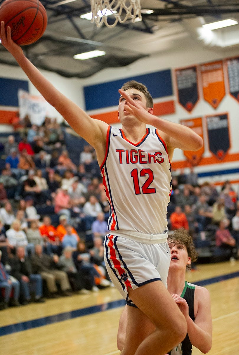 Galion's Cooper Kent puts up a layup.